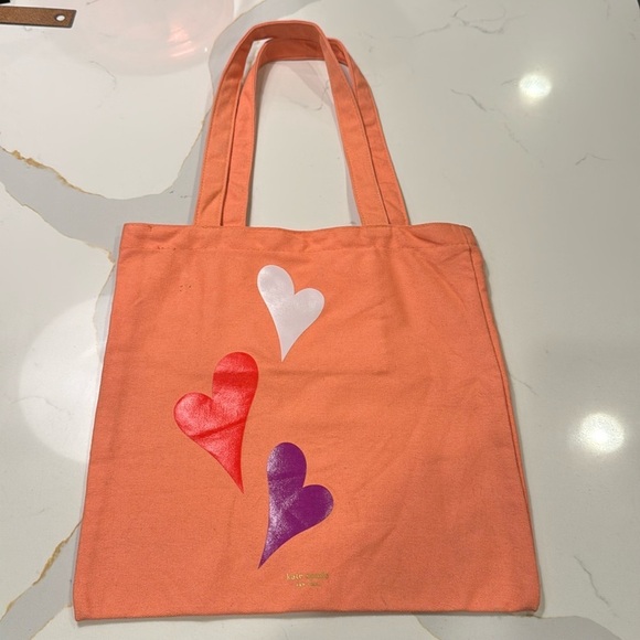 Kate Spade Canvas Book Tote Bag Coral Heart Lips - Picture 1 of 4